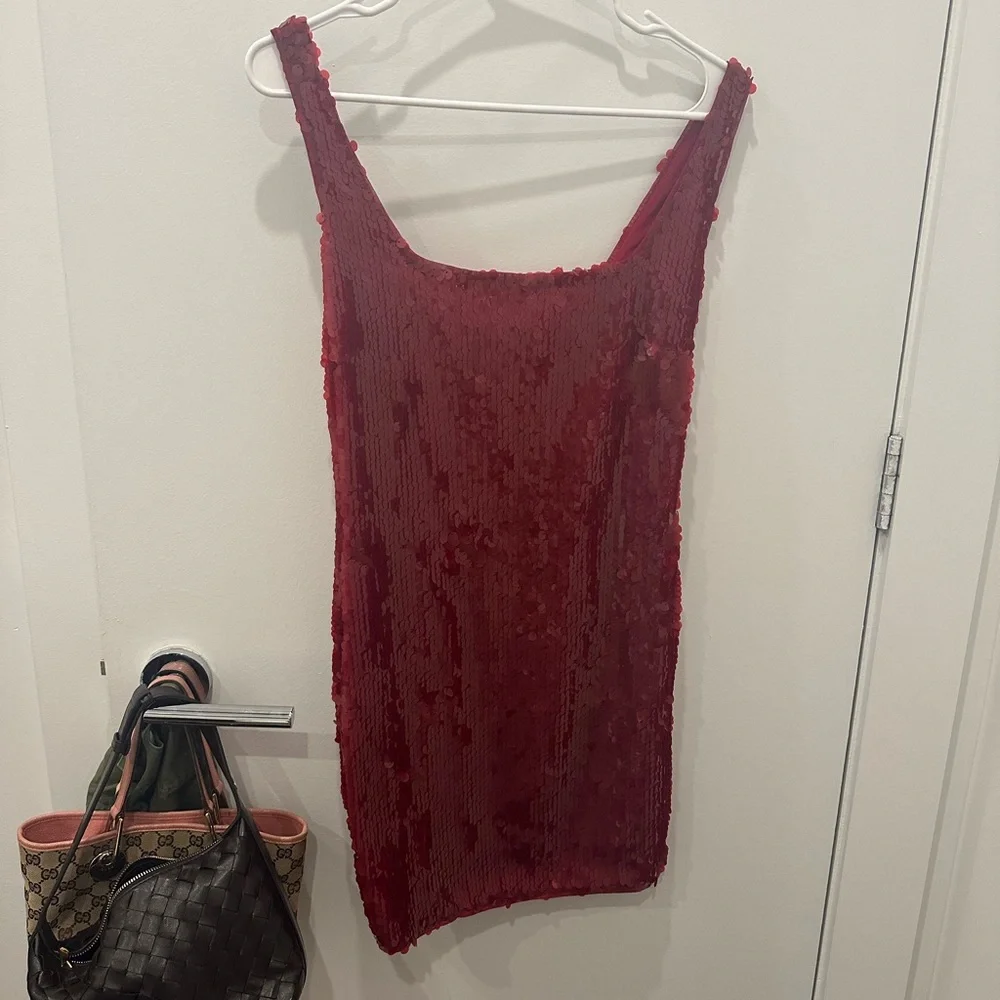 Staud Eclipse Red Sequin Sleeveless Dress - Picture 4 of 7